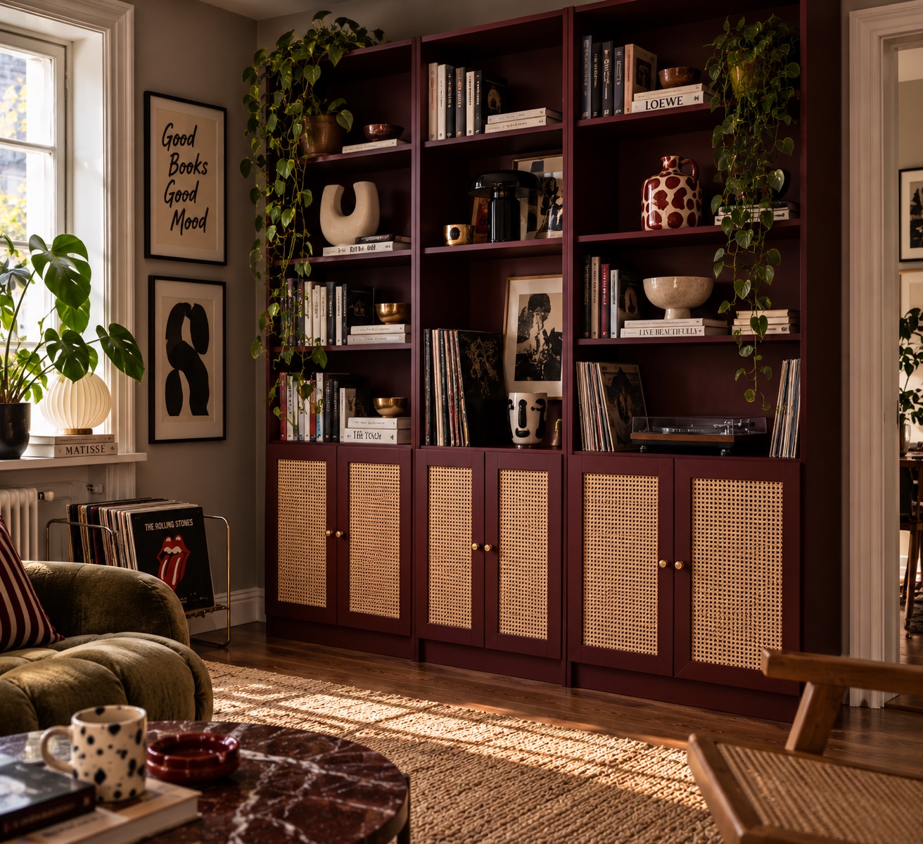 IKEA cabinet doors transformed with woven cane inserts